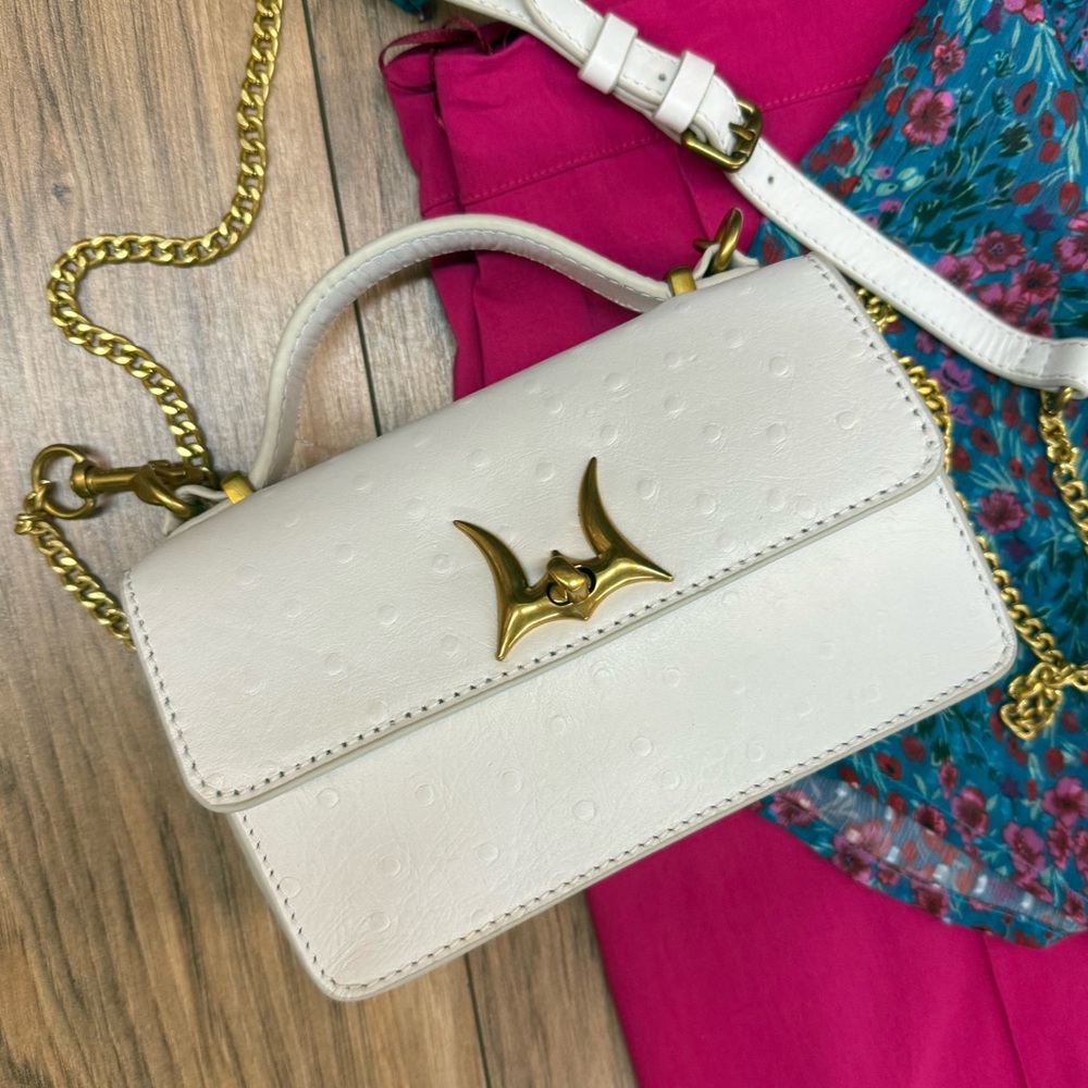Valencia Ostrich Leather Bag in White